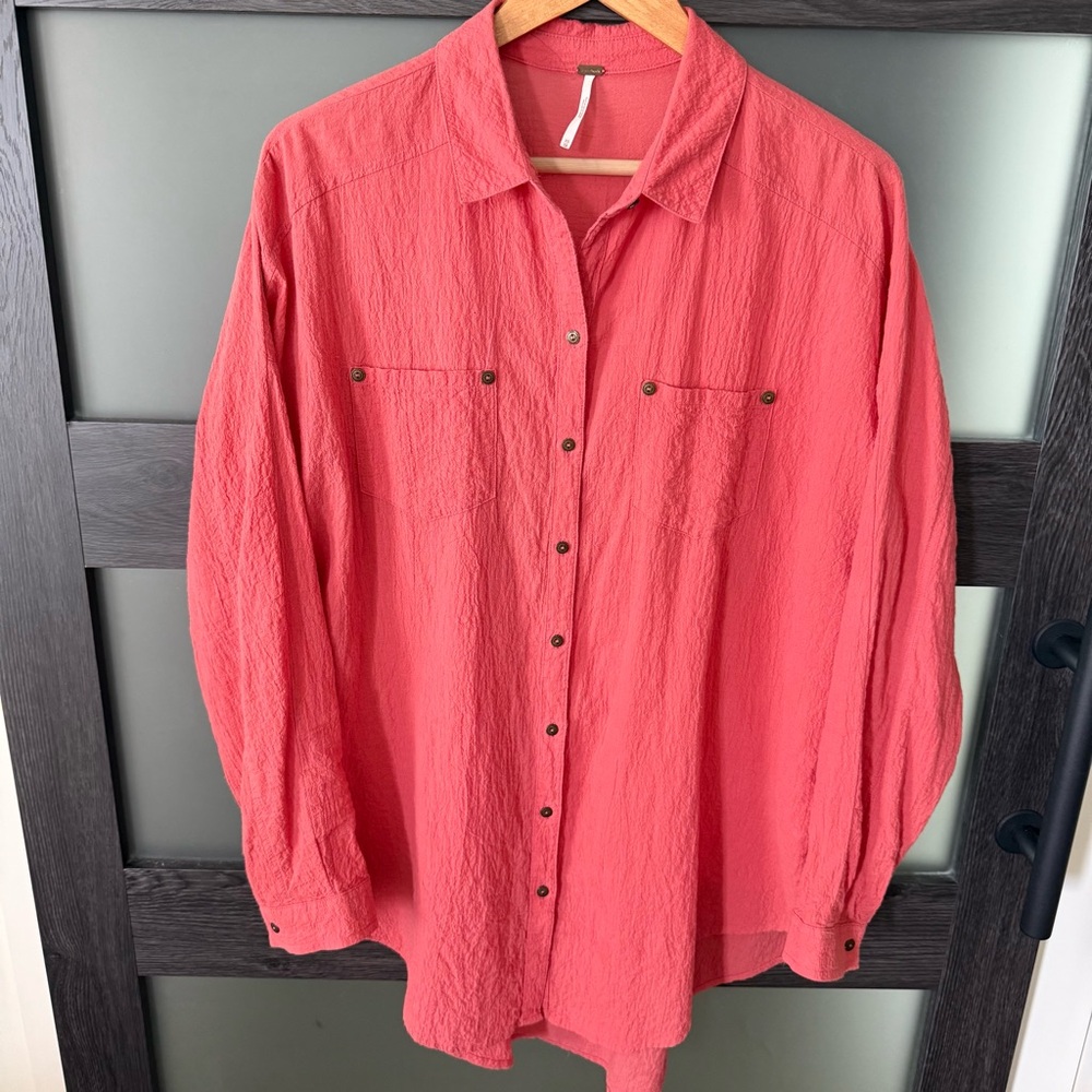 Free People Rose Pink Button-Up Tunic Shirt